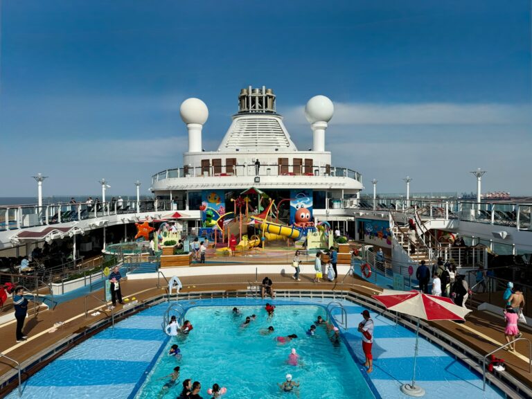 cruise ship deck overlooking the Caribbean sea
